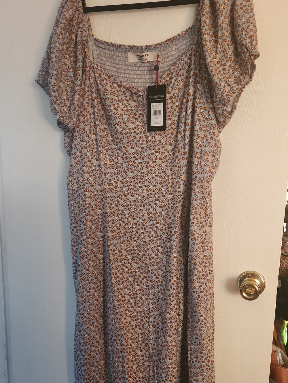 Idyllwind Light Blue and Brown Floral Midi Dress -NWT-